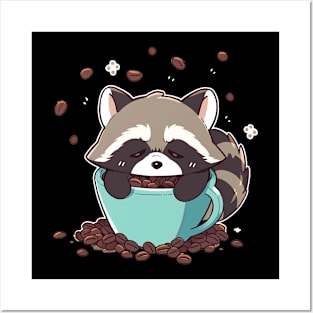 raccoon coffee Posters and Art